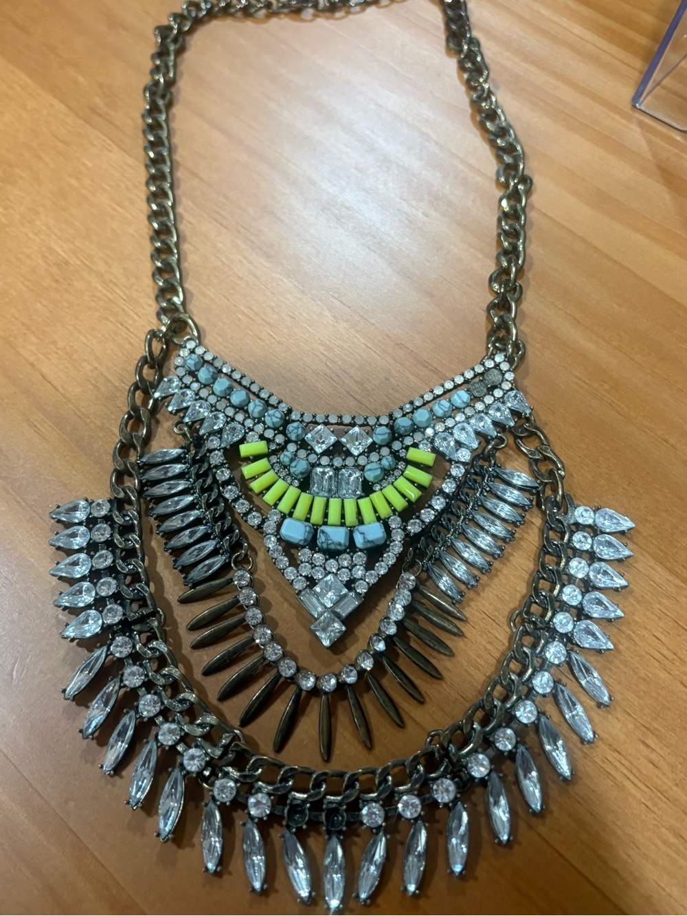 BaubleBar Neon Yellow and Pale Blue Crystal Statement Necklace